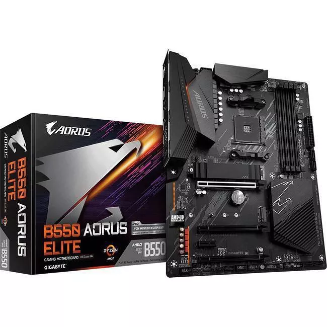 GIGABYTE B550 AORUS ELITE Desktop Motherboard - 1x Socket AM4 - AMD B550 - 4x DDR4 - RAID - 2x M.2 - 3x PCIe x16 - 1x RJ-45 - ATX