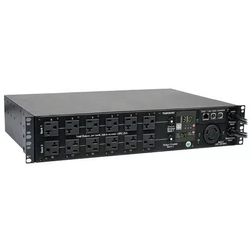 Tripp Lite PDUMH30ATNET PDU 2.9kW Single-Phase Switched Automatic Transfer Switch PDU 2 120V L5-30P Inputs 24 5-15/20R & 1 L5-30R Outputs 2U TAA