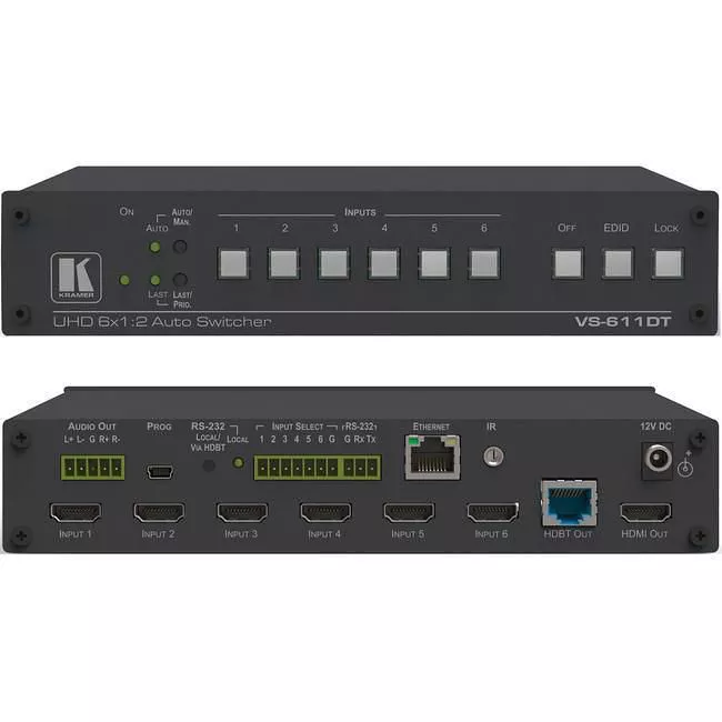 Kramer 20-00611090 VS-611DT 6:1 4K auto switcher with HDMI and HDBT outputs