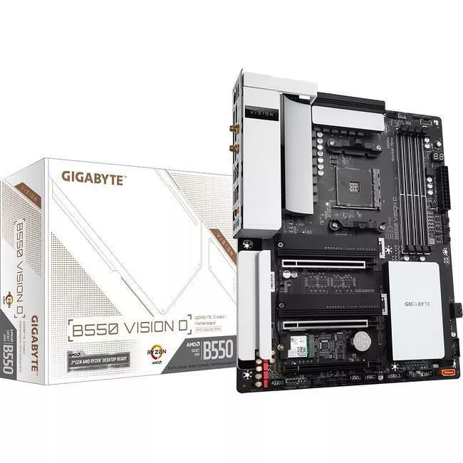 GIGABYTE B550 VISION D Desktop Motherboard - 1x Socket AM4 - AMD B550 - 4x DDR4 - RAID - 2x M.2 - 3x PCIe x16 - Wi-Fi - 2x RJ-45 - ATX