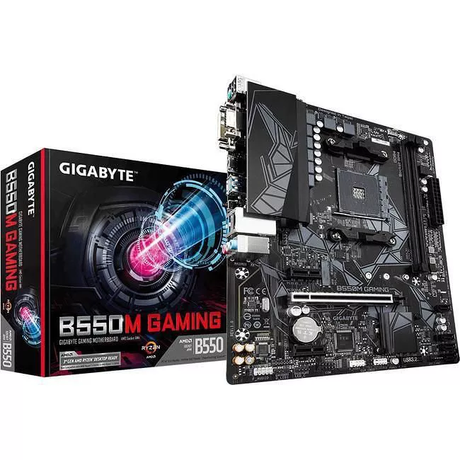 GIGABYTE B550M GAMING Desktop Motherboard - 1x Socket AM4 - AMD B550 - 2x DDR4 - RAID - 1x M.2 - 1x PCIe x16 - 1x RJ-45 - Micro ATX