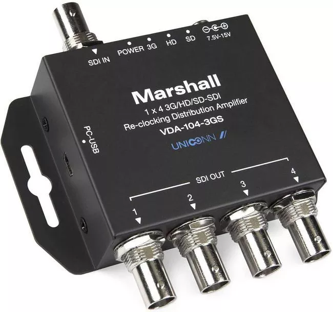Marshall VDA-104-3GS 1x4 3G/HD/SD-SDI Reclocking Distribution Amplifier