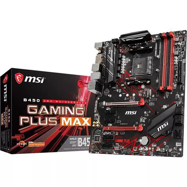 MSI B450 GAMING PLUS MAX Desktop Motherboard - 1x Socket AM4 - AMD B450 - 4x DDR4 - RAID - 1x M.2 - 2x PCIe x16 - 1x RJ-45 - ATX