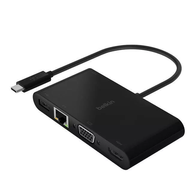 Belkin AVC004BK-BL USB-C Multiport Adapter, USB-C to HDMI - USB A 3.0 - VGA, up to 100W Power Delivery, up 4k Resolution
