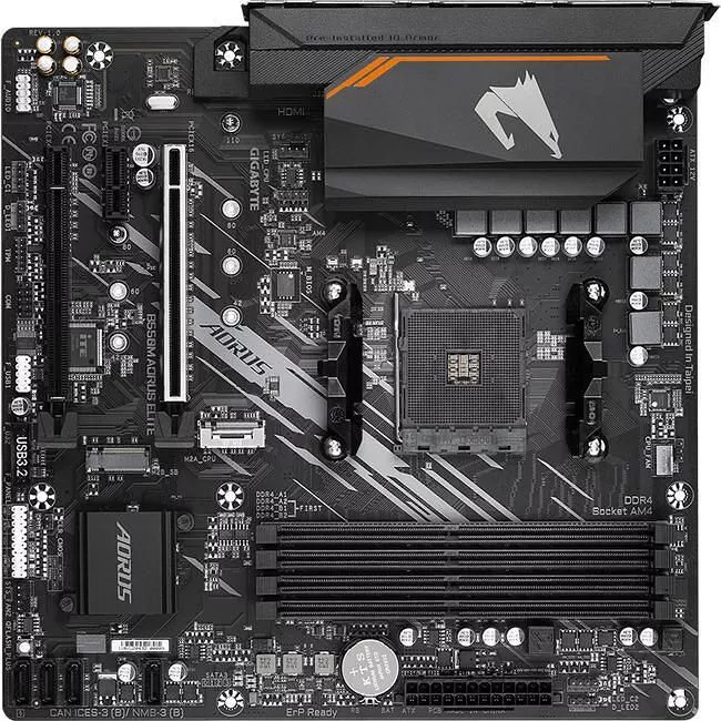 GIGABYTE B550M AORUS ELITE Desktop Motherboard - 1x Socket AM4 - AMD B550 - 4x DDR4 - RAID - 2x M.2 - 2x PCIe x16 - 1x RJ-45 - Micro ATX