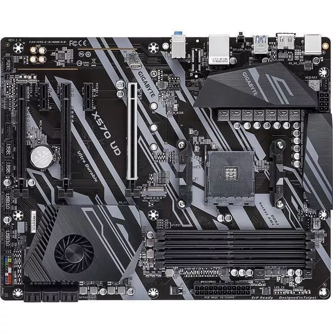 GIGABYTE X570 UD Desktop Motherboard - 1x Socket AM4 - AMD X570 - 4x DDR4 - RAID - 1x M.2 - 3x PCIe x16 - 1x RJ-45 - ATX