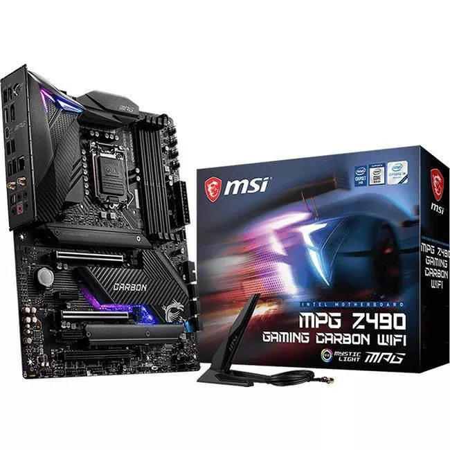 MSI Z490CARWIFI Desktop Motherboard - 1x Socket LGA-1200 - Intel Z490 - 4x DDR4 - RAID - 2x M.2 - 3x PCIe x16 - Wi-Fi - 1x RJ-45 - ATX
