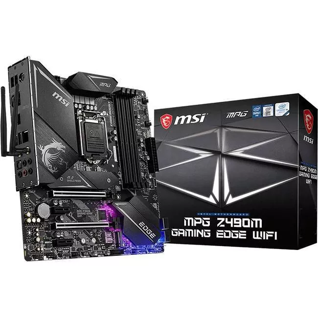 MSI Z490MEDGEWIFI Desktop Motherboard - 1x Socket LGA-1200 - Intel Z490 - 4x DDR4 - RAID - 2x M.2 - 2x PCIe x16 - Wi-Fi - 1x RJ-45 - Micro ATX