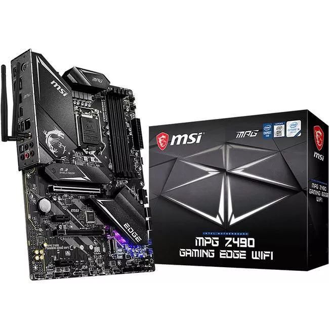 MSI Z490EDGEWIFI Desktop Motherboard - 1x Socket LGA-1200 - Intel Z490 - 4x DDR4 - RAID - 2x M.2 - 2x PCIe x16 - Wi-Fi - 1x RJ-45 - ATX