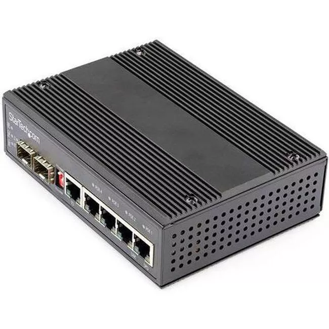 StarTech IES1G52UP12V Industrial 6 Port Gigabit Ethernet Switch w/4 PoE RJ45 +2 SFP Slots 30W 802.3at