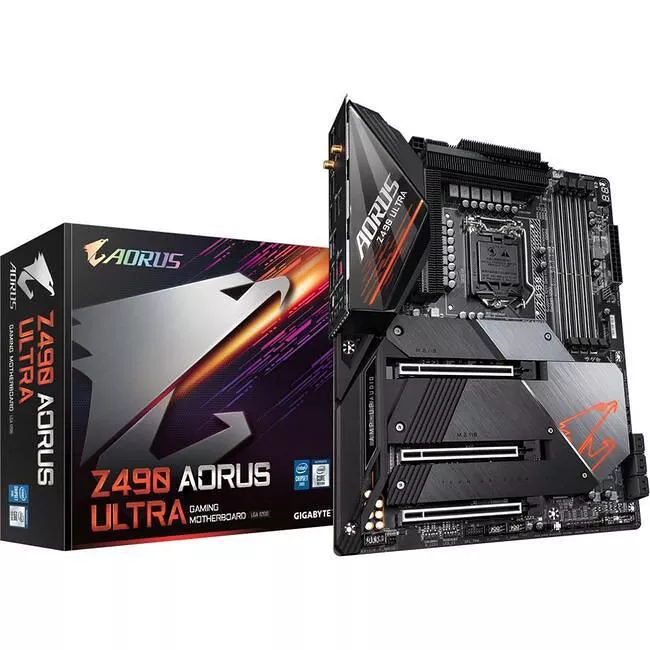 GIGABYTE Z490 AORUS ULTRA Desktop Motherboard - 1x Socket LGA-1200 - Intel Z490 - 4x DDR4 - RAID - 3x M.2 - 3x PCIe x16 - Wi-Fi - 1x RJ-45 - ATX