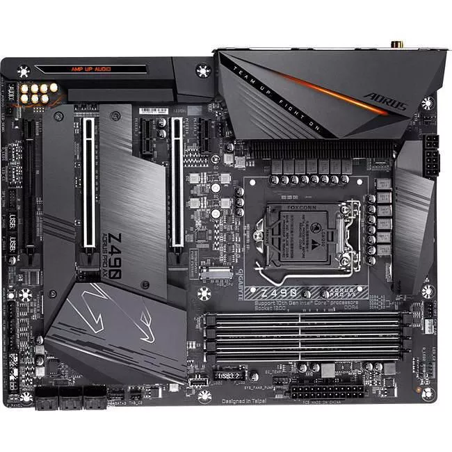 GIGABYTE Z490 AORUS PRO AX Desktop Motherboard - 1x Socket LGA-1200 - Intel Z490 - 4x DDR4 - RAID - 2x M.2 - 3x PCIe x16 - Wi-Fi - 1x RJ-45 - ATX