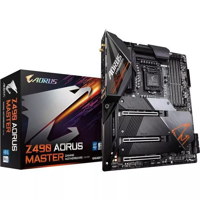 GIGABYTE Z490 AORUS MASTER Desktop Motherboard - 1x Socket LGA-1200 - Intel Z490 - 4x DDR4 - RAID - 3x M.2 - 3x PCIe x16 - Wi-Fi - 1x RJ-45 - ATX