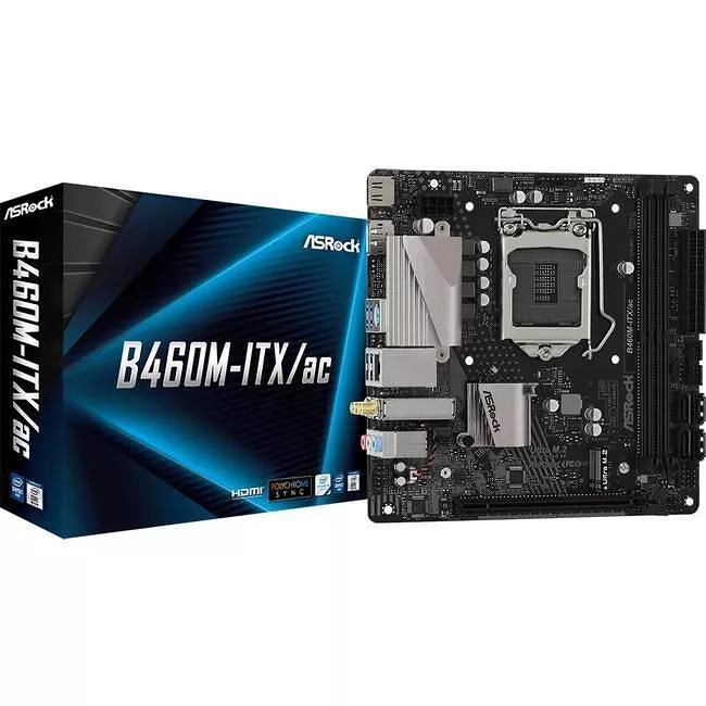 ASRock B460M-ITX/AC Desktop Motherboard - 1x Socket LGA-1200 - Intel B460 - 2x DDR4 - RAID - 2x M.2 - 1x PCIe x16 - Wi-Fi - 1x RJ-45 - Mini ITX
