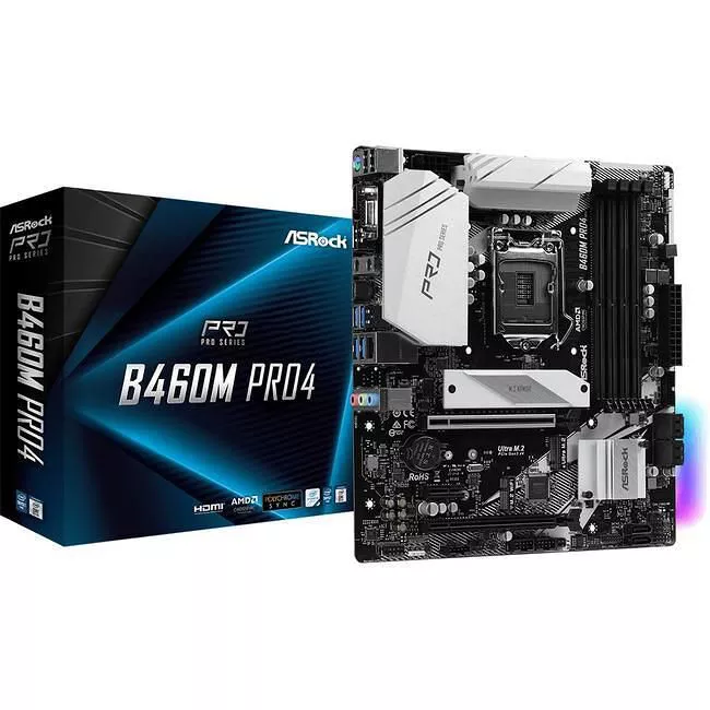 ASRock B460M PRO4 Desktop Motherboard - 1x Socket LGA-1200 - Intel B460 - 4x DDR4 - RAID - 3x M.2 - 2x PCIe x16 - 1x RJ-45 - Micro ATX