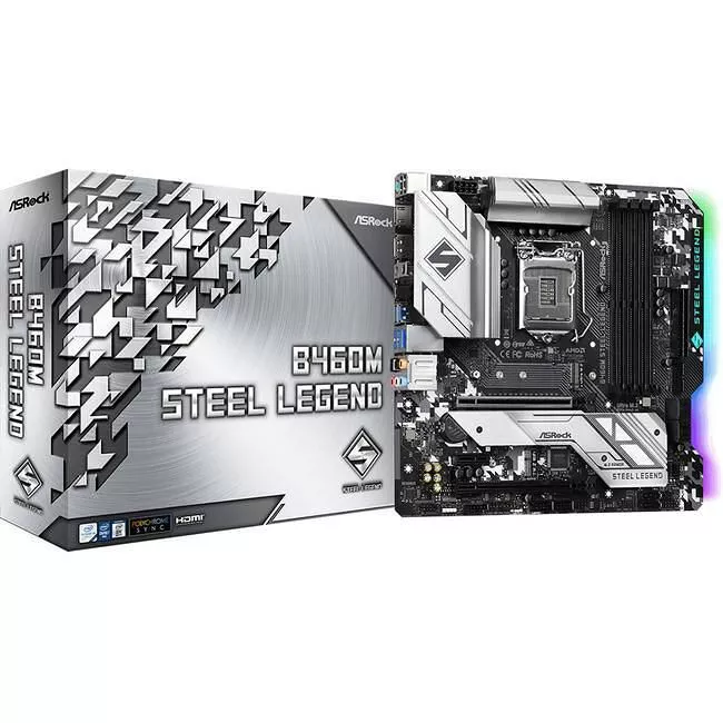 ASRock B460M STEEL LEGEND Desktop Motherboard - 1x Socket LGA-1200 - Intel B460 - 4x DDR4 - RAID - 3x M.2 - 2x PCIe x16 - 1x RJ-45 - Micro ATX