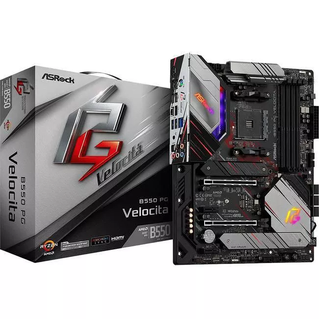 ASRock B550 PG VELOCITA Desktop Motherboard - 1x Socket AM4 - AMD B550 - 4x DDR4 - RAID - 3x M.2 - 2x PCIe x16 - 1x RJ-45 - ATX