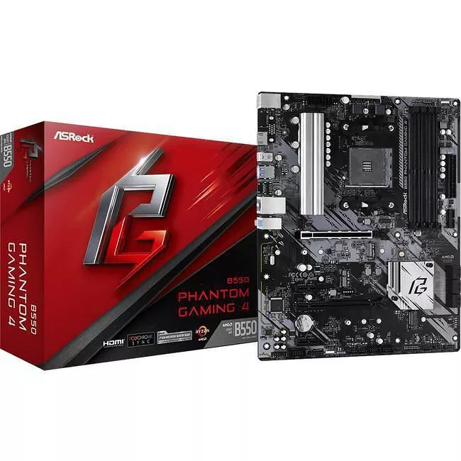 ASRock B550 PHANTOM GAMING 4 Desktop Motherboard - 1x Socket AM4 - AMD B550 - 4x DDR4 - RAID - 3x M.2 - 2x PCIe x16 - 1x RJ-45 - ATX