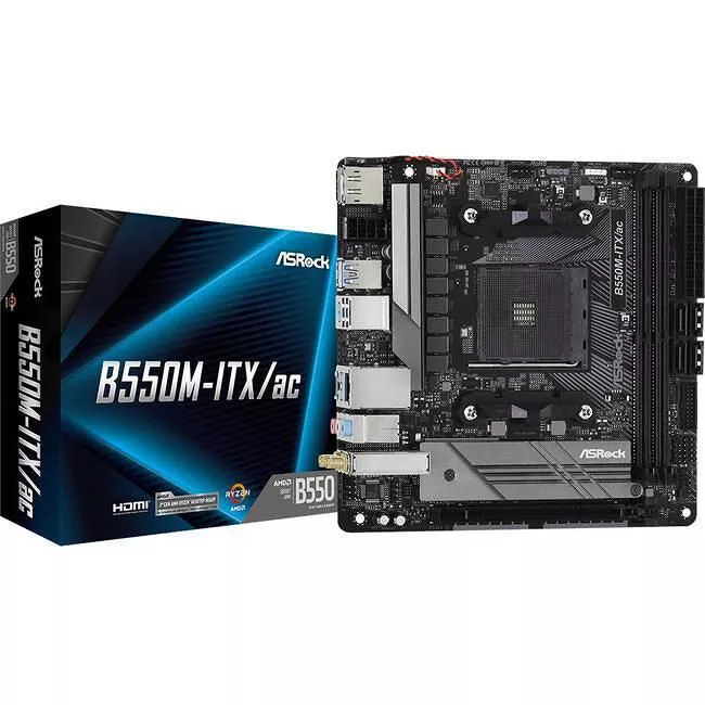 ASRock B550M-ITX/AC Desktop Motherboard - 1x Socket AM4 - AMD B550 - 2x DDR4 - RAID - 2x M.2 - 1x PCIe x16 - Wi-Fi - 1x RJ-45 - Mini ITX