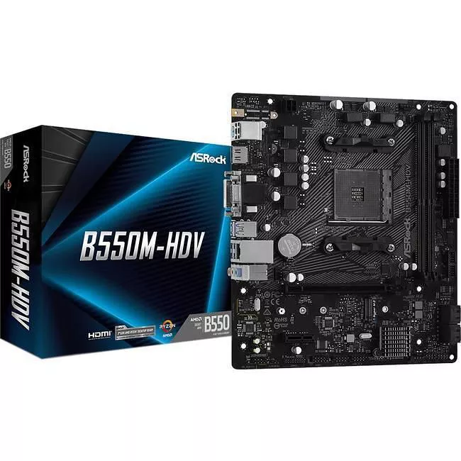 ASRock B550M-HDV Desktop Motherboard - 1x Socket AM4 - AMD B550 - 2x DDR4 - RAID - 1x M.2 - 1x PCIe x16 - 1x RJ-45 - Micro ATX