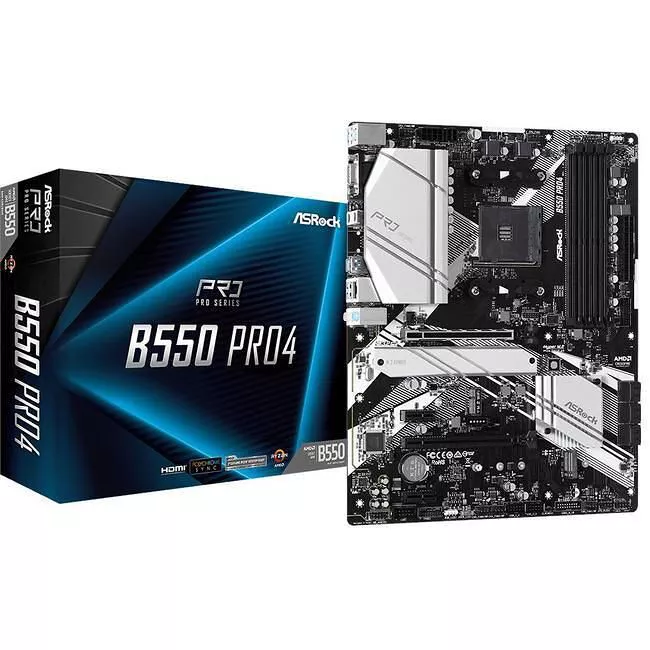 ASRock B550 PRO4 Desktop Motherboard - 1x Socket AM4 - AMD B550 - 4x DDR4 - RAID - 3x M.2 - 2x PCIe x16 - 1x RJ-45 - ATX