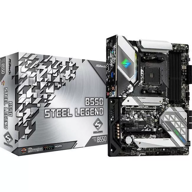 ASRock B550 STEEL LEGEND Desktop Motherboard - 1x Socket AM4 - AMD B550 - 4x DDR4 - RAID - 3x M.2 - 2x PCIe x16 - 1x RJ-45 - ATX