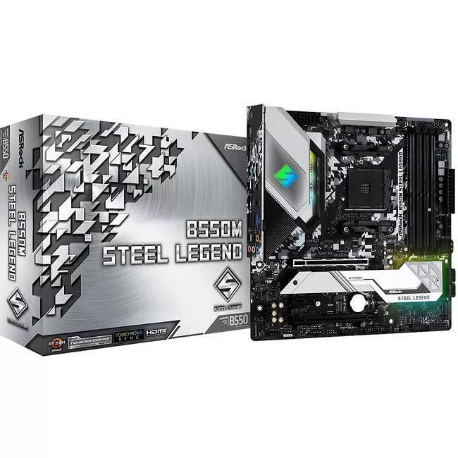 ASRock B550M STEEL LEGEND Desktop Motherboard - 1x Socket AM4 - AMD B550 - 4x DDR4 - RAID - 3x M.2 - 2x PCIe x16 - 1x RJ-45 - Micro ATX