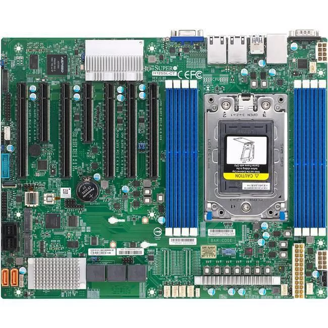 Supermicro MBD-H12SSL-CT-B Server Motherboard - 1x Socket SP3 - AMD 8x DDR4 - RAID - 2x M.2 - 5x PCIe x16 - 2x RJ-45 - ATX