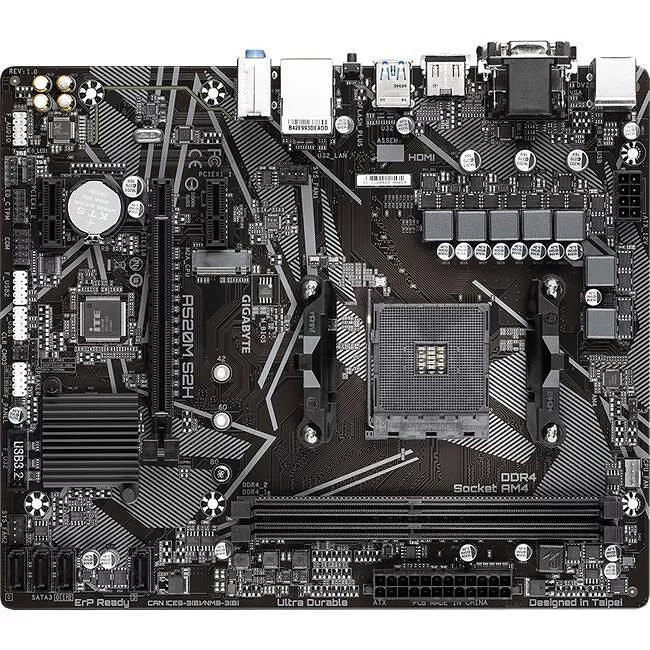 GIGABYTE A520M S2H Desktop Motherboard - 1x Socket AM4 - AMD A520 - 2x DDR4 - RAID - 1x M.2 - 1x PCIe x16 - 1x RJ-45 - Micro ATX