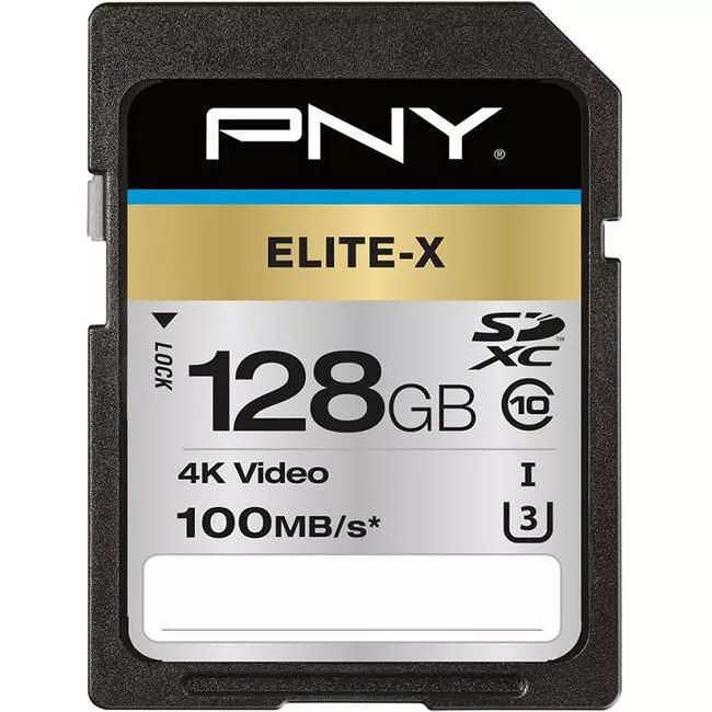PNY P-SD128U3100EX-GE 128 GB Elite-X Class 10/UHS-I (U3) SDXC Memory Card