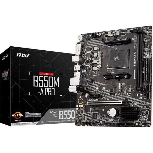MSI B550MAPRO Desktop Motherboard - 1x Socket AM4 - AMD B550 - 2x DDR4 - RAID - 1x M.2 - 1x PCIe x16 - 1x RJ-45 - Micro ATX