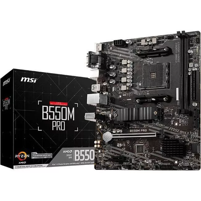 MSI B550MPRO Desktop Motherboard - 1x Socket AM4 - AMD B550 - 2x DDR4 - RAID - 1x M.2 - 1x PCIe x16 - 1x RJ-45 - Micro ATX