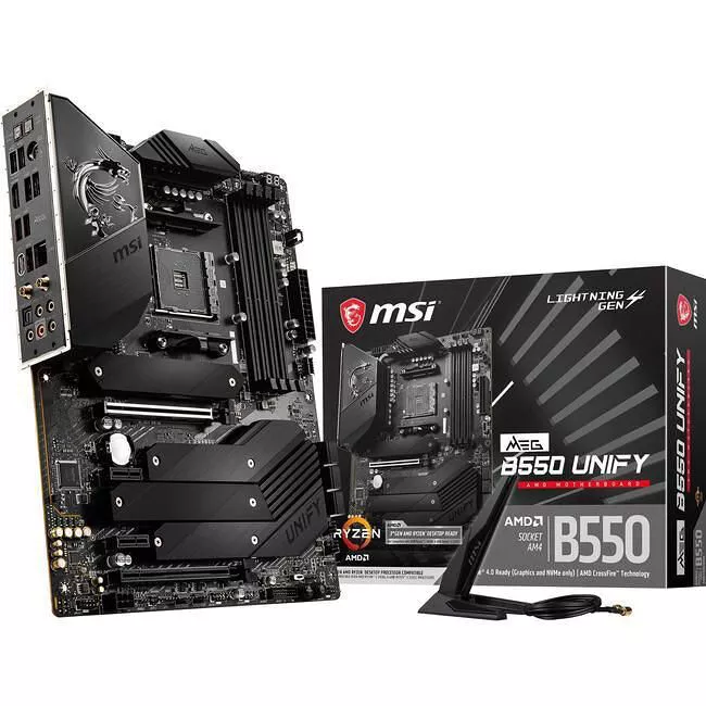 MSI B550UNIFY Desktop Motherboard - 1x Socket AM4 - AMD B550 - 4x DDR4 - RAID - 4x M.2 - 2x PCIe x16 - Wi-Fi - 1x RJ-45 - ATX