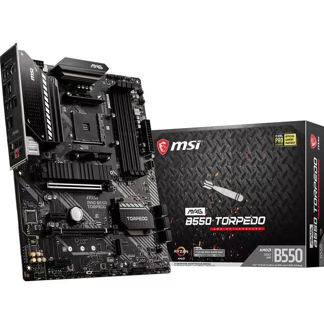 MSI B550TORPEDO Desktop Motherboard - 1x Socket AM4 - AMD B550 - 4x DDR4 - RAID - 2x M.2 - 2x PCIe x16 - 1x RJ-45 - ATX