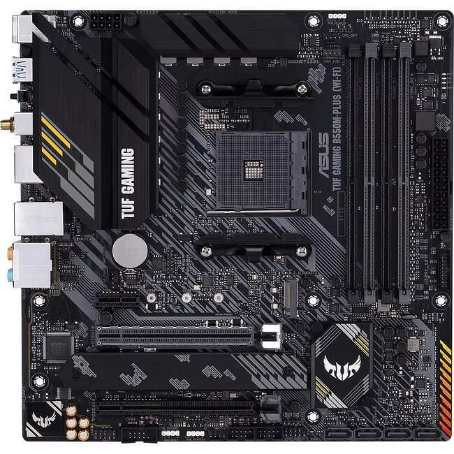ASUS TUF GAMING B550M-PLUS (WI-FI) Desktop Motherboard - 1x Socket AM4 - AMD B550 - 4x DDR4 - RAID - 2x M.2 - 2x PCIe x16 - Wi-Fi - 1x RJ-45 - Micro ATX