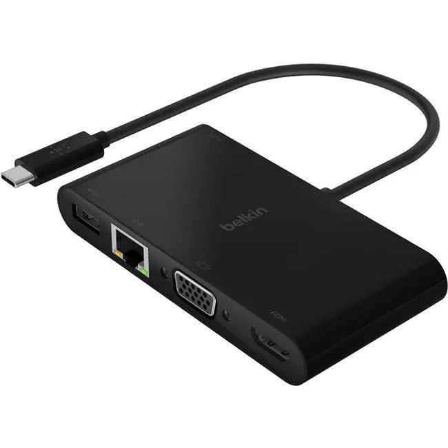 Belkin AVC004BTBK USB-C Multiport Adapter, USB-C to HDMI - USB A 3.0 - VGA, up to 100W Power Delivery, up 4k Resolution