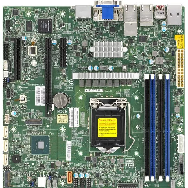 Supermicro MBD-X12SCZ-TLN4F-B Desktop Motherboard - 1x Socket LGA-1200 - Intel W480E - 4x DDR4 - RAID - 2x M.2 - 1x PCIe x16 - 4x RJ-45 - Micro ATX