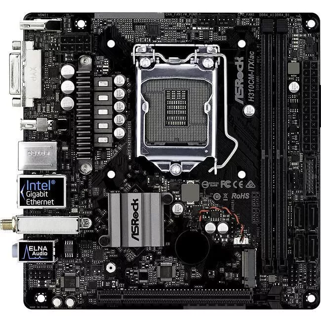 ASRock H310CM-ITX/AC Desktop Motherboard - 1x Socket H4 LGA-1151 - Intel H310 - 2x DDR4 - 1x M.2 - 1x PCIe x16 - Wi-Fi - 1x RJ-45 - Mini ITX