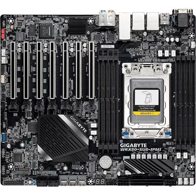 GIGABYTE WRX80-SU8-IPMI Server Motherboard - 1x Socket LGA-4094 - AMD WRX80 - 8x DDR4 - RAID - 2x M.2 - 7x PCIe x16 - 4x RJ-45 - SSI CEB