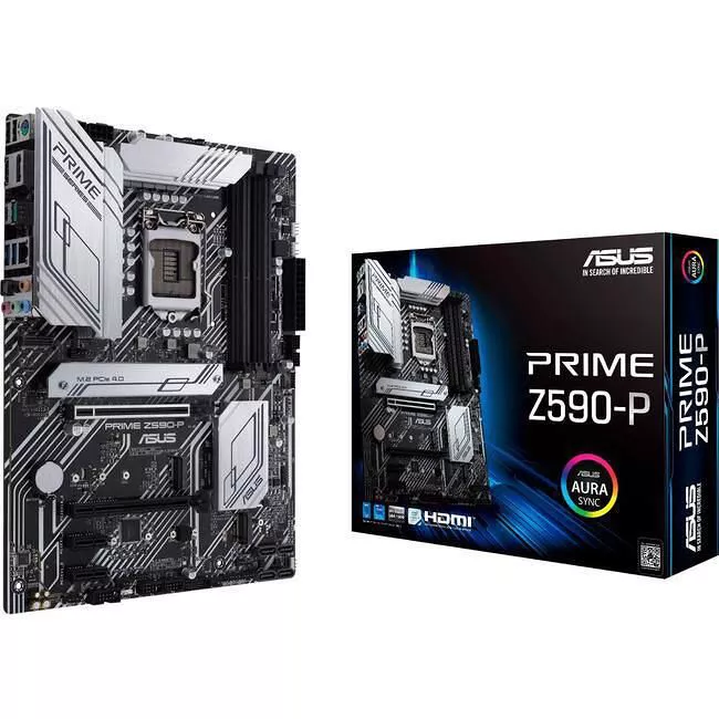 ASUS PRIME Z590-P Desktop Motherboard - 1x Socket LGA-1200 - Intel Z590 - 4x DDR4 - 3x M.2 - 2x PCIe x16 - 1x RJ-45 - ATX