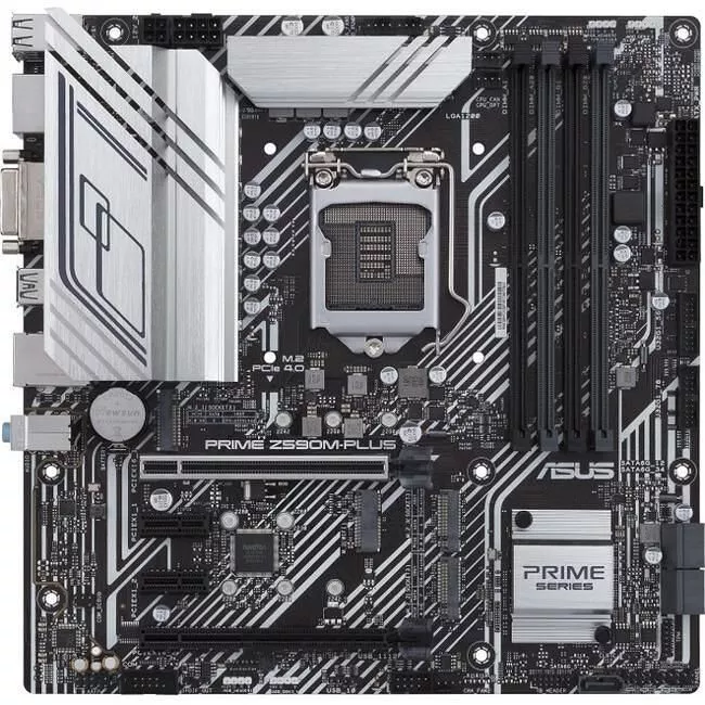 ASUS PRIME Z590M-PLUS Desktop Motherboard - 1x Socket LGA-1200 - Intel Z590 - 4x DDR4 - 3x M.2 - 2x PCIe x16 - 1x RJ-45 - Micro ATX