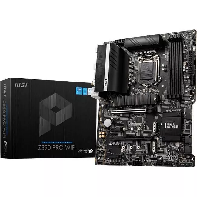 MSI Z590PWIFI Desktop Motherboard - 1x Socket LGA-1200 - Intel Z590 - 4x DDR4 - RAID - 3x M.2 - 2x PCIe x16 - Wi-Fi - 1x RJ-45 - ATX