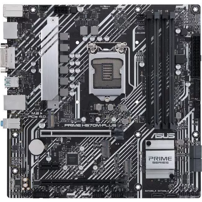 ASUS PRIME H570M-PLUS/CSM Desktop Motherboard - 1x Socket LGA-1200 - Intel H570 - 4x DDR4 - 2x M.2 - 2x PCIe x16 - 1x RJ-45 - Micro ATX