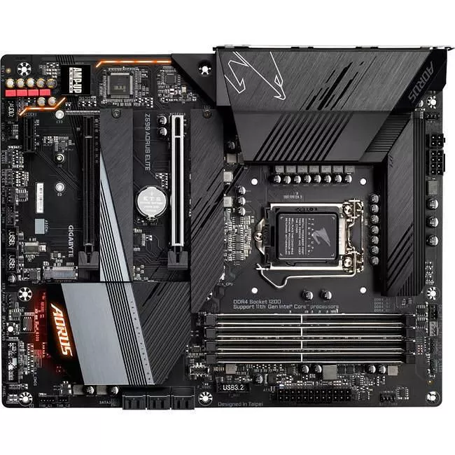 GIGABYTE Z590 AORUS ELITE Desktop Motherboard - 1x Socket LGA-1200 - Intel Z590 - 4x DDR4 - RAID - 3x M.2 - 2x PCIe x16 - 1x RJ-45 - ATX