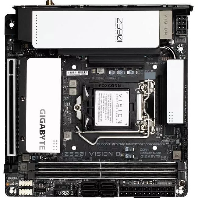 GIGABYTE Z590I VISION D Desktop Motherboard - 1x Socket LGA-1200 - Intel Z590 - 4x DDR4 - RAID - 2x M.2 - 1x PCIe x16 - Wi-Fi - 1x RJ-45 - Mini ITX