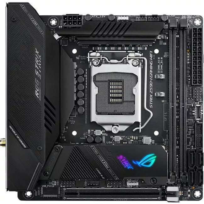 ASUS ROG STRIX Z590-I GAMING WIFI Desktop Motherboard - 1x Socket LGA-1200 - Intel Z590 - 4x DDR4 - 2x M.2 - 1x PCIe x16 - Wi-Fi - 1x RJ-45 - Mini ITX