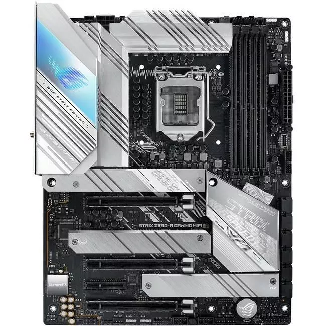 ASUS ROG STRIX Z590-A GAMING WIFI Desktop Motherboard - 1x Socket LGA-1200 - Intel Z590 - 4x DDR4 - 3x M.2 - 3x PCIe x16 - Wi-Fi - 1x RJ-45 - ATX