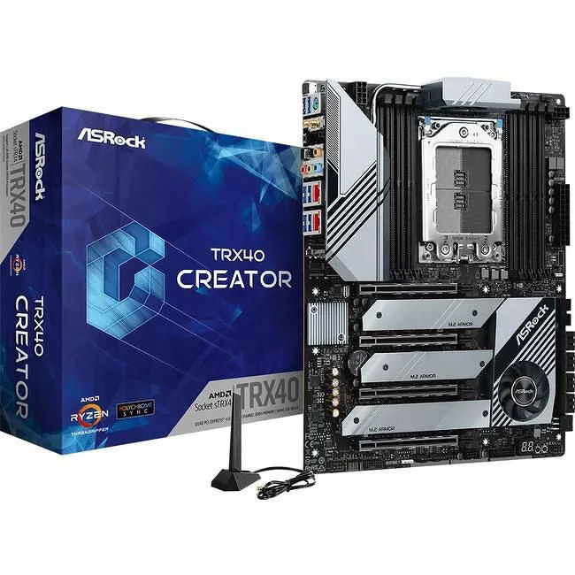 ASRock TRX40 CREATOR Desktop Motherboard - 1x Socket sTRX4 - AMD TRX40 - 8x DDR4 - RAID - 3x M.2 - 4x PCIe x16 - Wi-Fi - 2x RJ-45 - ATX