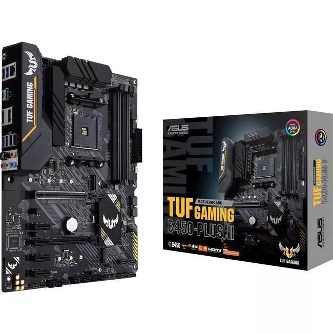 ASUS TUFGAMINGB450-PLUSII Desktop Motherboard - 1x Socket AM4 - AMD B450 - 4x DDR4 - RAID - 2x M.2 - 2x PCIe x16 - 1x RJ-45 - ATX