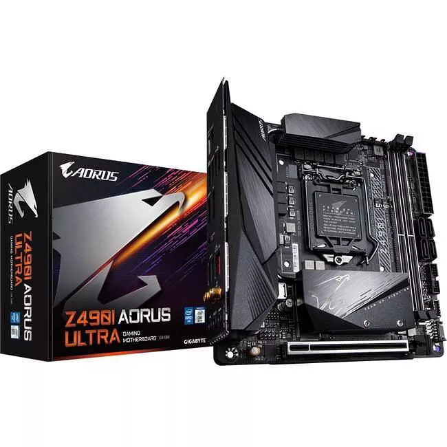 GIGABYTE Z490I AORUS ULTRA Desktop Motherboard - 1x Socket LGA-1200 - Intel Z490 - 2x DDR4 - RAID - 2x M.2 - 1x PCIe x16 - Wi-Fi - 1x RJ-45 - Mini ITX